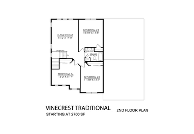 Traditional Base - 2nd Floor. Vinecrest New Home in Bushkill Township, PA