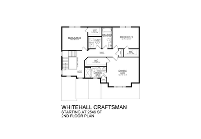 Whitehall Craftsman Base - 2nd Floor Plan. 3br New Home in Schnecksville, PA
