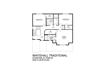 Whitehall Traditional Base - 2nd Floor Plan. Whitehall New Home in Schnecksville, PA