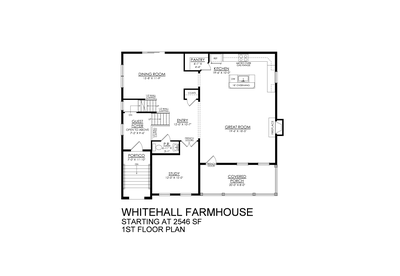 Whitehall Farmhouse Base - 1st Floor Plan. 3br New Home in Schnecksville, PA
