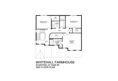 Whitehall Farmhouse Base - 2nd Floor Plan. 3br New Home in Schnecksville, PA