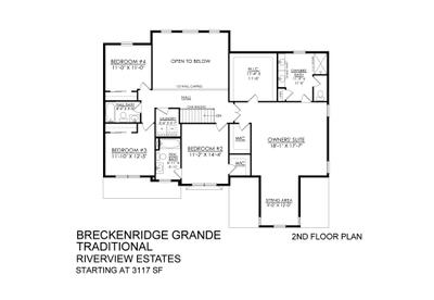 Breckenridge Grande Traditional Base - 2nd Floor Plan. 3,117sf New Home in Easton, PA