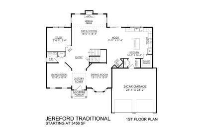 Traditional Base - 1st Floor Plan. Jereford New Home in Easton, PA