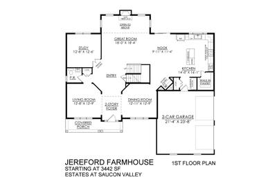 Farmhouse Base - Estates at Saucon Valley - 1st Floor Plan. 3,442sf New Home in Center Valley, PA