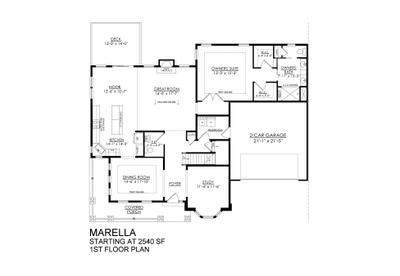 Marella Base - 1st Floor Plan. 3br New Home in Easton, PA
