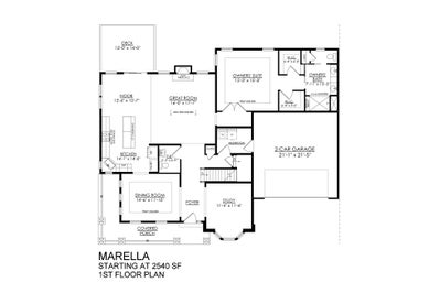Marella Base - 1st Floor Plan. 2,540sf New Home in Easton, PA