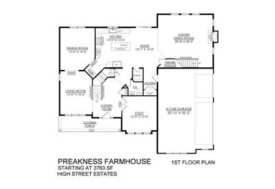 Preakness Farmhouse Base - High Street Estates - 1st Floor Plan. Bushkill Township, PA New Home