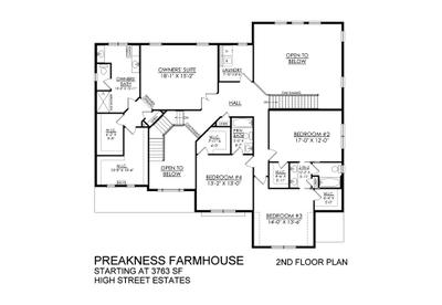 Preakness Farmhouse Base - High Street Estates - 2nd Floor Plan. 3,720sf New Home in Bushkill Township, PA