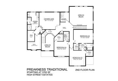 Preakness Traditional Base - High Street Estates - 2nd Floor Plan. 4br New Home in Bushkill Township, PA