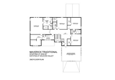 Traditional Base - 2nd Floor Plan. New Home in Center Valley, PA