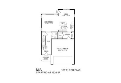 Mia Base - 1st Floor Plan. 3br New Home in Mountain Top, PA