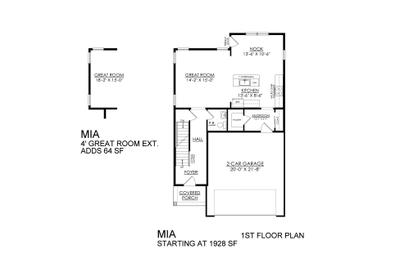Mia Base - 1st Floor Plan with Optional Great Room Extension. 3br New Home in Mountain Top, PA