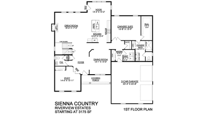 Sienna Base - 1st Floor. 3,175sf New Home in Easton, PA