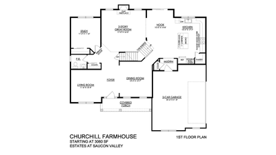Farmhouse Base - Estates at Saucon Valley - 1st Floor. Churchill New Home in Center Valley, PA