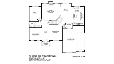 Traditional Base - Estates at Saucon Valley - 1st Floor. Churchill New Home in Center Valley, PA